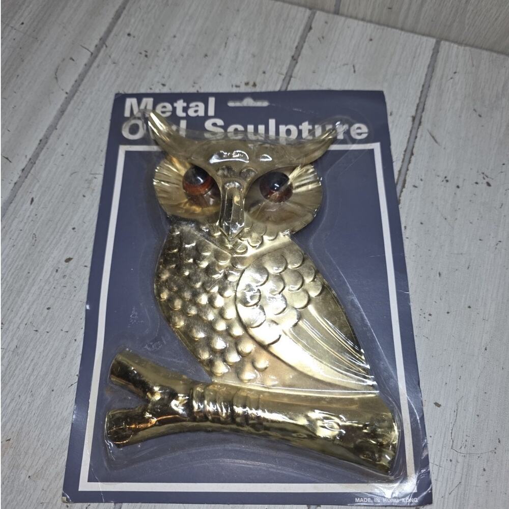 Vtg Metal Horned Owl Sculpture Wall Art MCM Regency Farmhouse Cottagecore New 8"